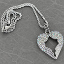 Sanity Jewelry Ladies Necklace 2mm 16” Rope Necklace Angel Heart Wings Pendant - Silver W/Rainbow Stones - Rope Necklace or Omega - LAP027