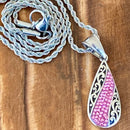 Sanity Jewelry Ladies Necklace 2mm 16” Rope Necklace Crystal Teardrop - Pink - Mini Pendant - Rope Necklace - AJ03M