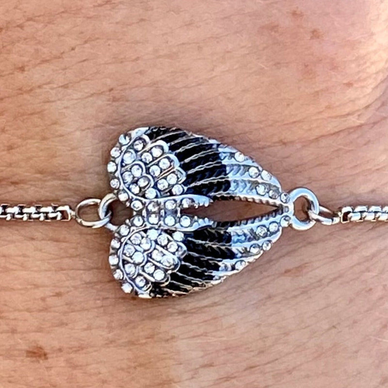 Sanity Jewelry Ladies Necklace Angel Heart Wing - Bracelet - Black w/White Stone - SK2537B