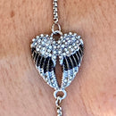 Sanity Jewelry Ladies Necklace Angel Heart Wing - Bracelet - Black w/White Stone - SK2537B