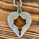 Sanity Jewelry Ladies Necklace Angel Heart Wings Pendant - Bling Wings Rainbow Stone- Rope Necklace or Omega - LAP027