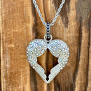 Sanity Jewelry Ladies Necklace Angel Heart Wings Pendant - Bling Wings Rainbow Stone- Rope Necklace or Omega - LAP027