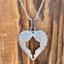 Sanity Jewelry Ladies Necklace Angel Heart Wings Pendant - Bling Wings White Stone- Rope Necklace or Omega - LAP030