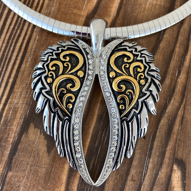 Sanity Jewelry Ladies Necklace Angel Heart Wings Pendant - Gold/Silver Bling Wings - Classic - Rope Necklace or Omega - LAP033