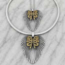 Sanity Jewelry Ladies Necklace Angel Heart Wings Pendant - Gold & Silver Scrollwork - Custom - Rope Necklace - LAP025