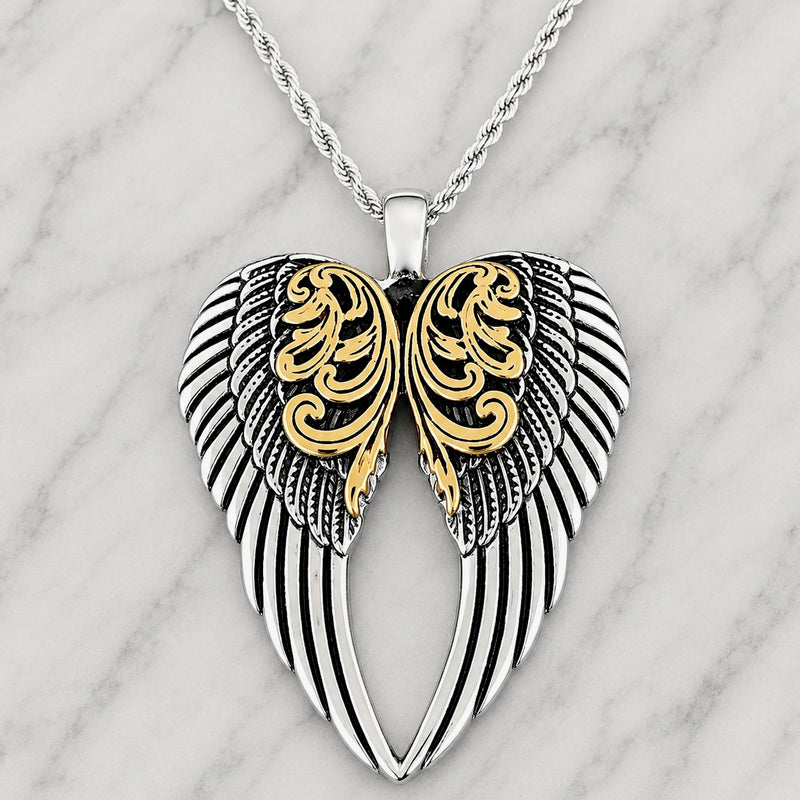 Necklace | Angel Heart - Silver/Gold Bling Wings | Sanity Jewelry