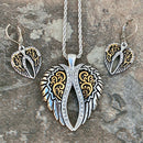 Sanity Jewelry Ladies Necklace Angel Heart Wings Pendant - Gold & Silver W/White Stones - Custom - Rope Necklace - LAP034