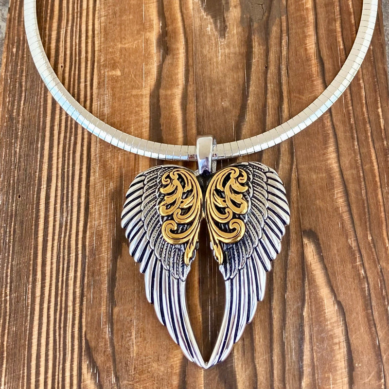 Sanity Jewelry Ladies Necklace Angel Heart Wings Pendant - Gold/Silver Wings - Classic - Rope Necklace or Omega - LAP024