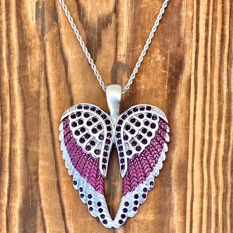 SANITY JEWELRY® Ladies Necklace Angel Heart Wings Pendant - Purple W/Purple Stones - Custom - Rope Necklace - SK2618C