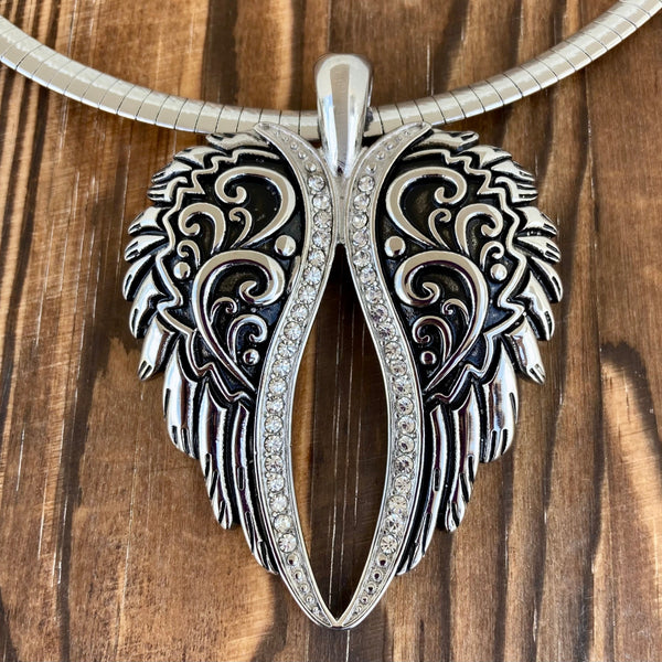 Angel Heart Wings Pendant - Silver Bling Wings - Classic - Rope Necklace or Omega - LAP035 Pendant Only