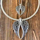 Sanity Jewelry Ladies Necklace Angel Heart Wings Pendant - Silver Bling Wings - Classic - Rope Necklace or Omega - LAP035