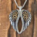 Sanity Jewelry Ladies Necklace Angel Heart Wings Pendant - Silver/Gold Bling Wings - Custom - Rope Necklace - LAP034