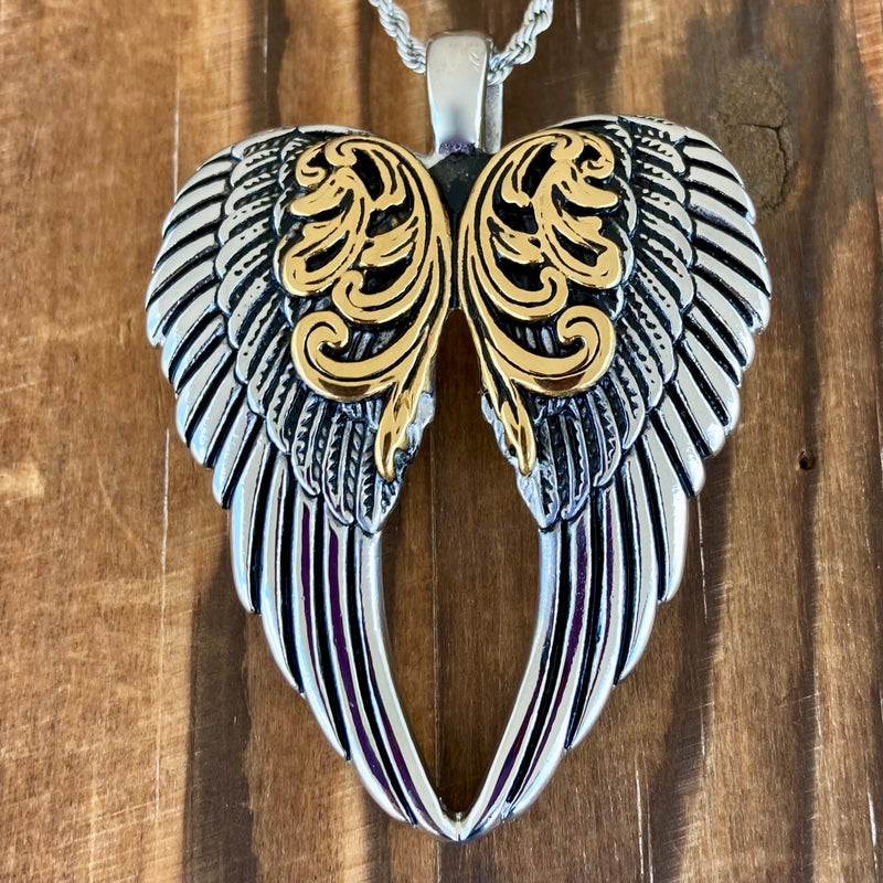 Angel Heart Wings Pendant Gold Silver Scrollwork Custom Rope Necklace LAP025