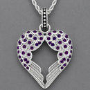Sanity Jewelry Ladies Necklace Angel Heart Wings Pendant - Silver W/Purple Stone - Rope Necklace or Omega - LAP032