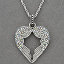 Sanity Jewelry Ladies Necklace Angel Heart Wings Pendant - Silver W/Rainbow Stones - Rope Necklace or Omega - LAP027