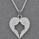 Sanity Jewelry Ladies Necklace Angel Heart Wings Pendant - Silver W/White Stone - Rope Necklace or Omega - LAP030
