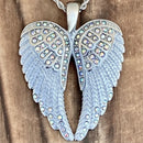 SANITY JEWELRY® Ladies Necklace Angel Heart Wings Pendant - White W/Rainbow Stones - Custom - Rope Necklace - LAP37