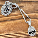 Sanity Jewelry Ladies Necklace Bling Skull - Mini Pendant - White Stone - Rope Necklace or Omega - SK2595M
