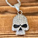 Sanity Jewelry Ladies Necklace Bling Skull Pendant - White Stone Pendant - Rope Necklace or Omega - SK2595