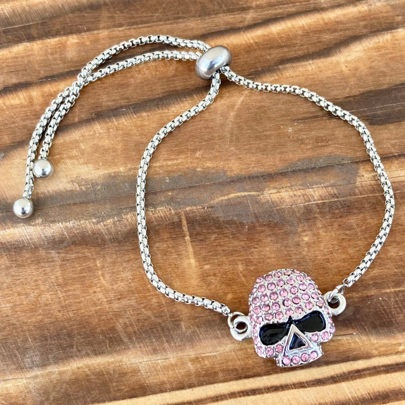 Sanity Jewelry Ladies Necklace Bling Skull - Pink Stone - Bracelet - 2596B