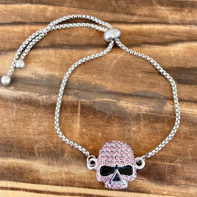 Sanity Jewelry Ladies Necklace Bling Skull - Pink Stone - Bracelet - 2596B