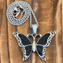 Sanity Jewelry Ladies Necklace Crystal Butterfly - Mini Pendant - Black - Rope Necklace or Omega - M613C