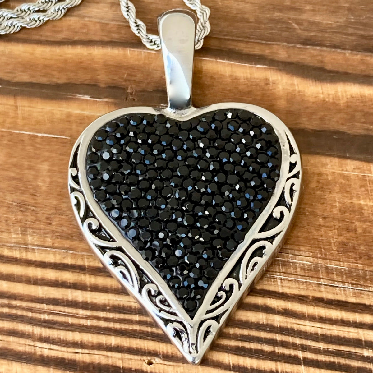 【TATIANA】(Silver 925) Black Heart Gemstone Necklace ladies-necklace-crystal-heart-