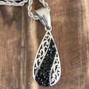 Sanity Jewelry Ladies Necklace Crystal Teardrop - Black - Mini Pendant - Rope Necklace - AJ04M
