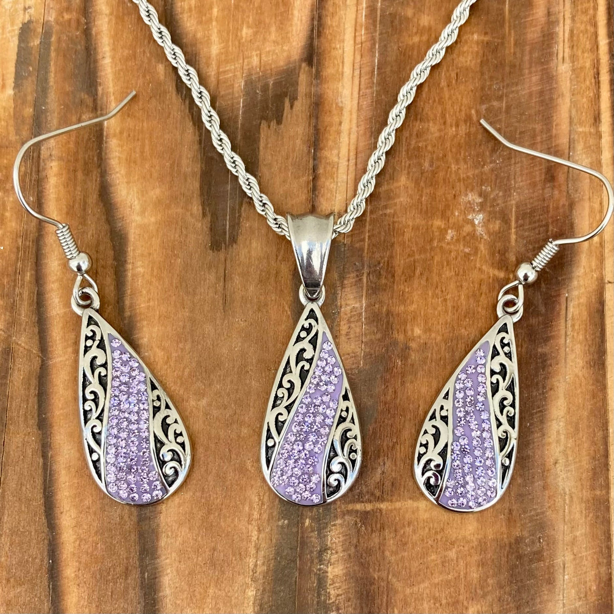 Crystal Teardrop - Purple - Mini Pendant - Rope Necklace - AJ06M