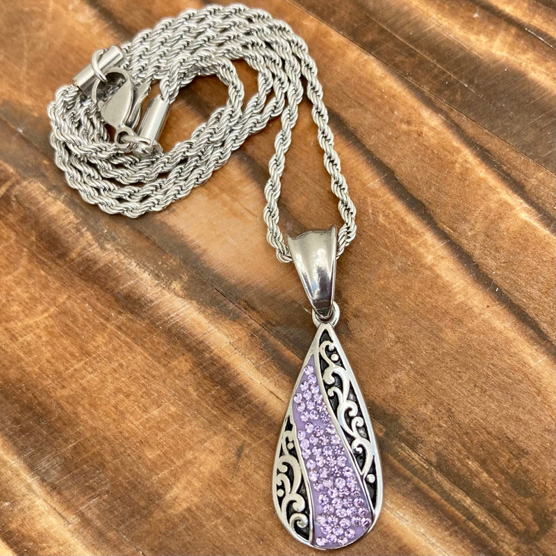 Sanity Jewelry Ladies Necklace Crystal Teardrop - Purple - Mini Pendant - Rope Necklace - AJ06M