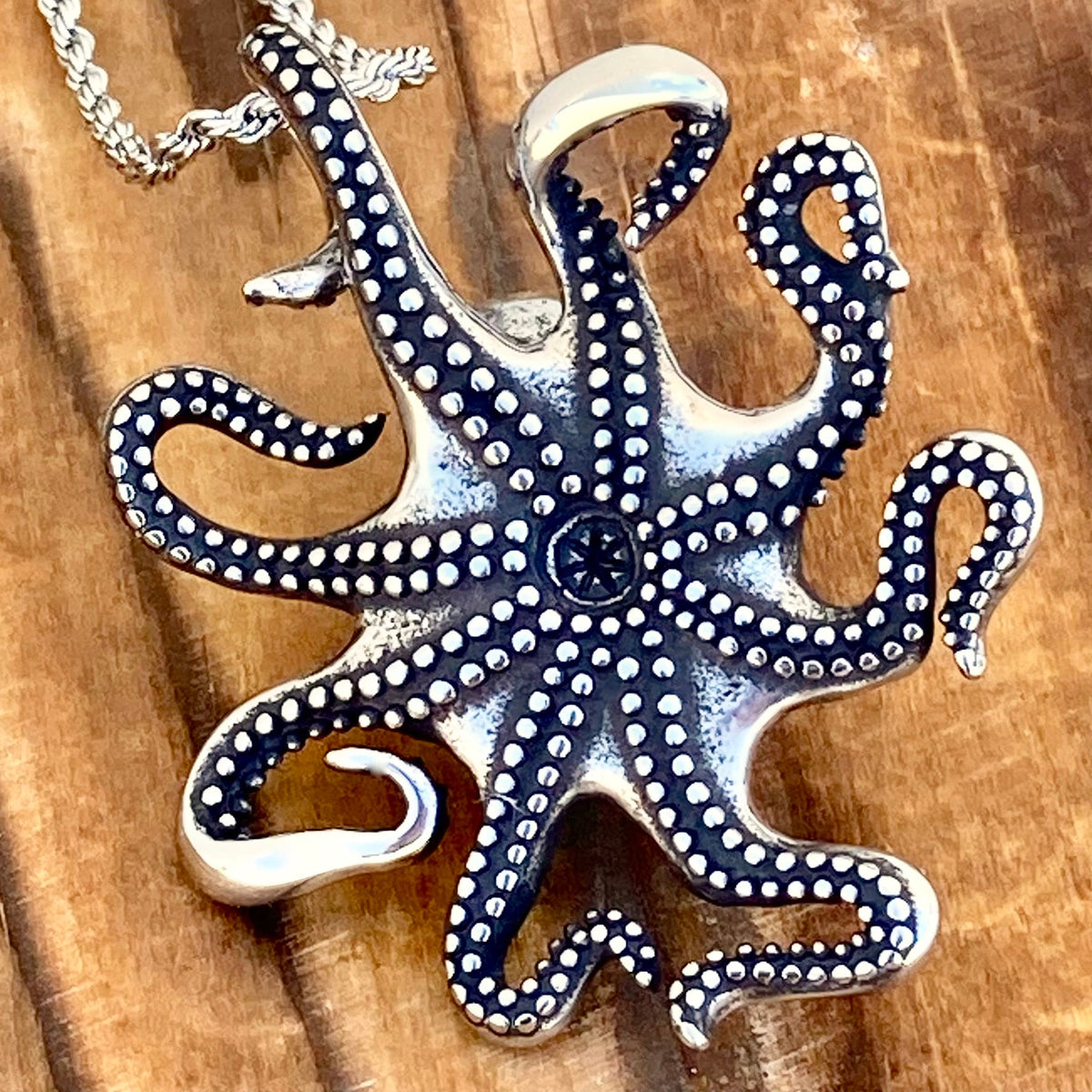 Octopus - The Kraken -Pendant - Rope Necklace - Stainless Steel - PEN4