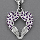 Sanity Jewelry Ladies Necklace Pendant Only Angel Heart Wings Pendant - Silver W/Purple Stone - Rope Necklace or Omega - LAP032