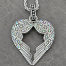 Sanity Jewelry Ladies Necklace Pendant Only Angel Heart Wings Pendant - Silver W/Rainbow Stones - Rope Necklace or Omega - LAP027