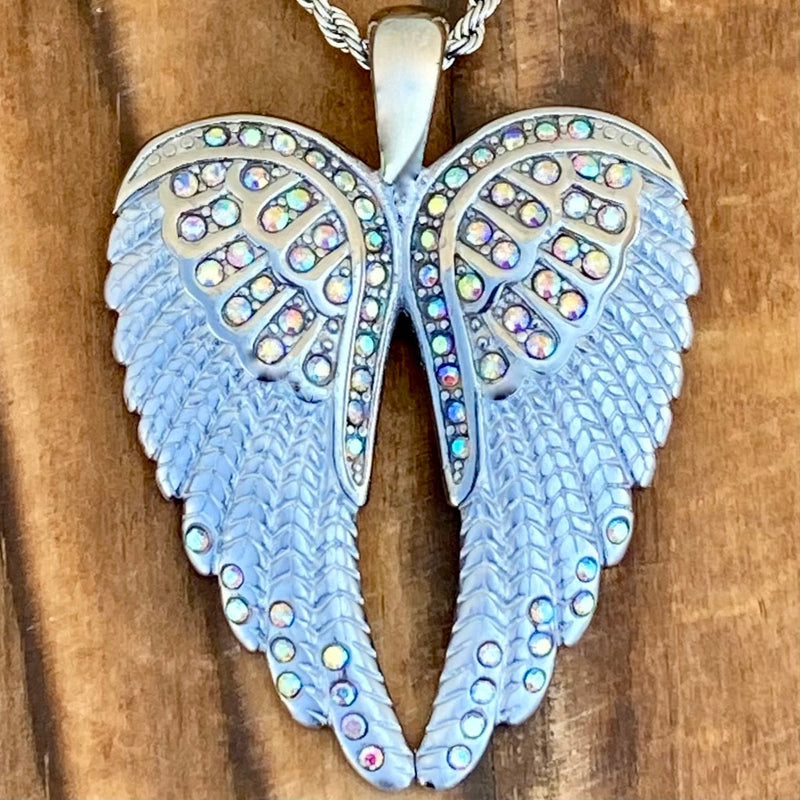 SANITY JEWELRY® Ladies Necklace Pendant Only Angel Heart Wings Pendant - White W/Rainbow Stones Wings - Custom - Rope Necklace - LAP37