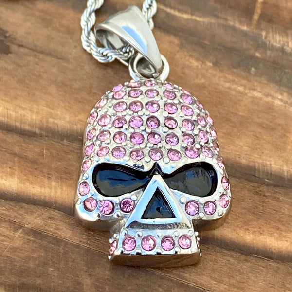 Sanity Jewelry Ladies Necklace Pendant Only Bling Skull Pendant - Pink Stone Pendant - Rope Necklace or Omega - 2596C