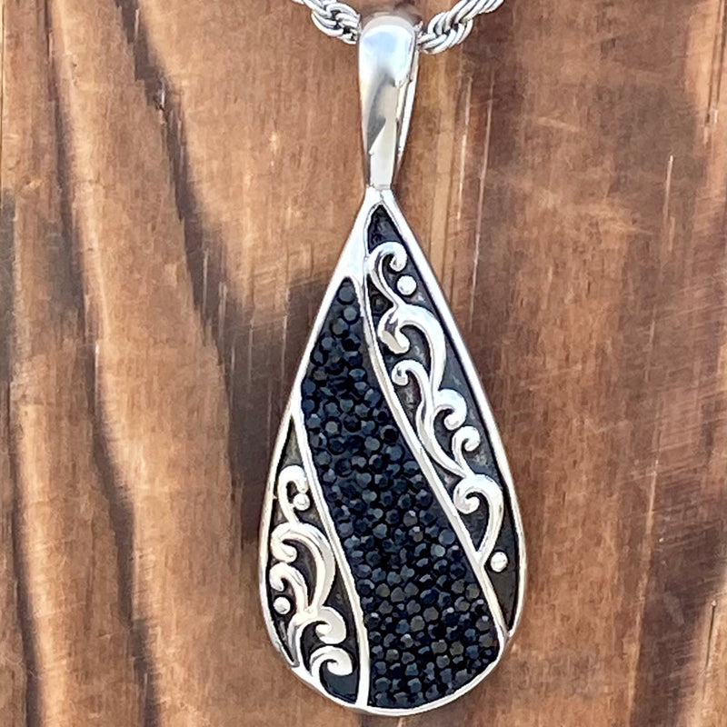 Sanity Jewelry Ladies Necklace Pendant Only Crystal Teardrop - Black - Pendant - Rope Necklace or Omega - AJ04