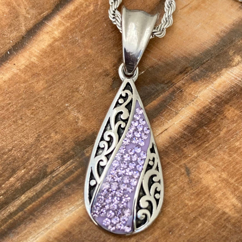 Sanity Jewelry Ladies Necklace Pendant Only Crystal Teardrop - Purple - Mini Pendant - Rope Necklace - AJ06M