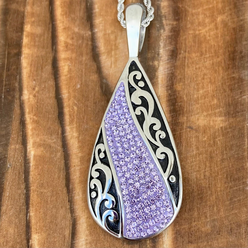 Sanity Jewelry Ladies Necklace Pendant Only Crystal Teardrop - Purple - Pendant - Rope Necklace or Omega - AJ06