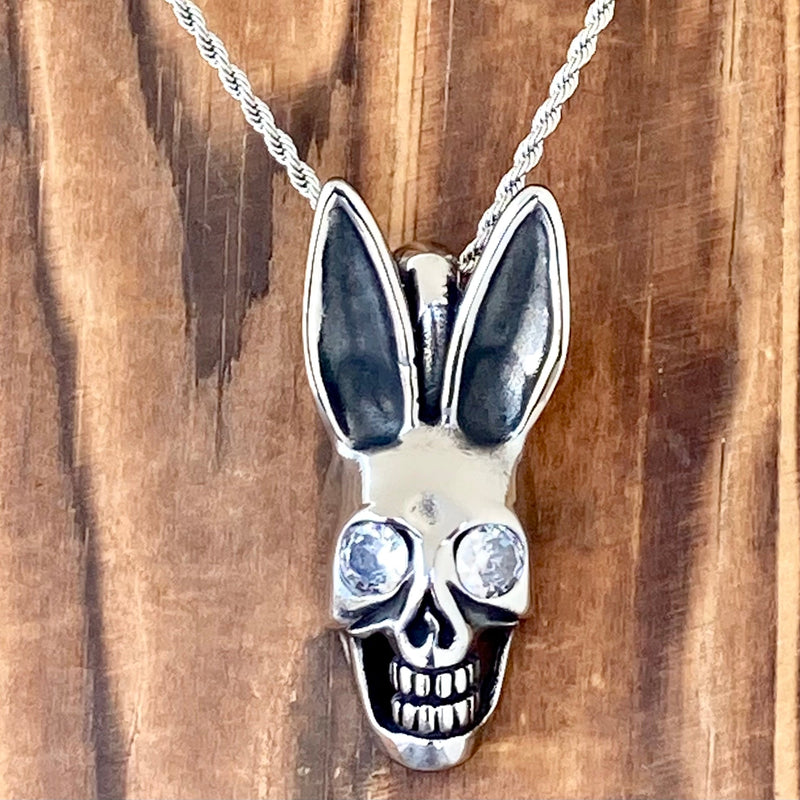 Sanity Jewelry Ladies Necklace Playboy Bunny - White Crystal Pendant - Rope Necklace or Omega - PEN290