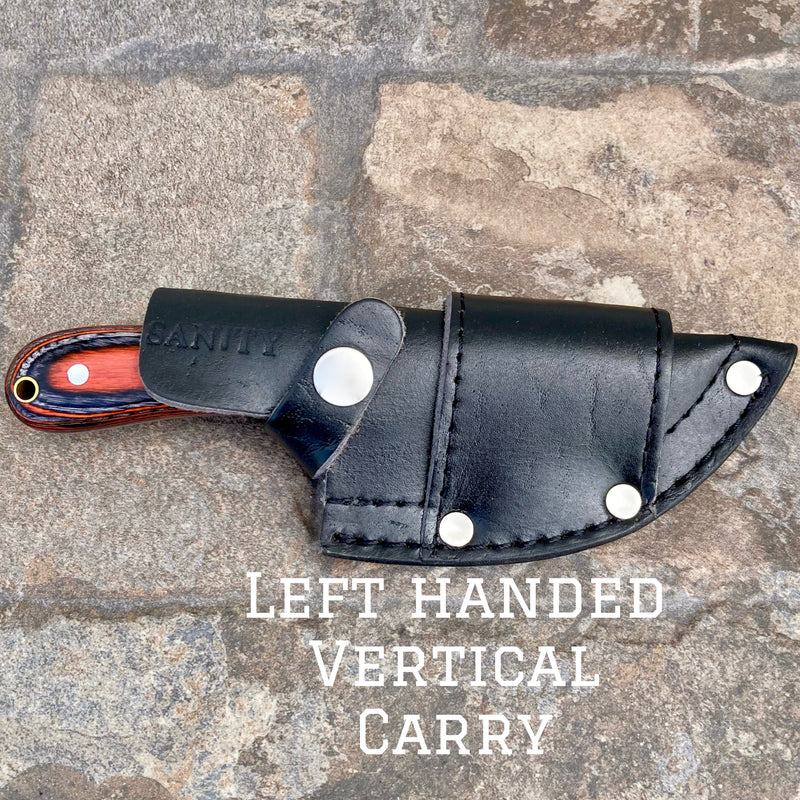 Sanity Jewelry Left Handed Horizontal 7” Jesse James -  Orange & Black Wood - D2 Steel - Horizontal & Vertical Carry - JJ009