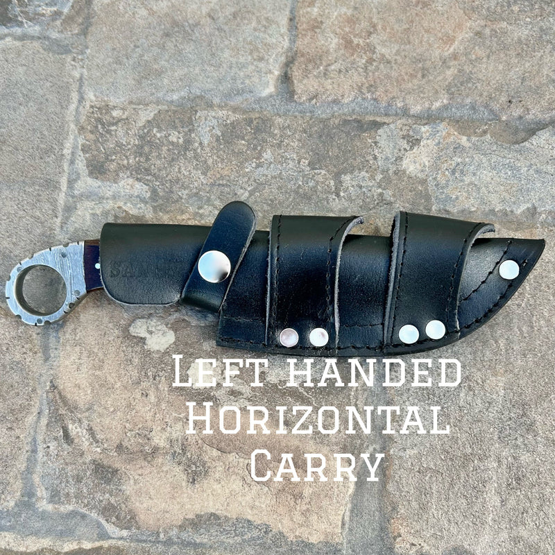 Sanity Jewelry Left Handed Horizontal 9” Al Capone - Buffalo Horn - Damascus - Horizontal & Vertical Carry - PE15