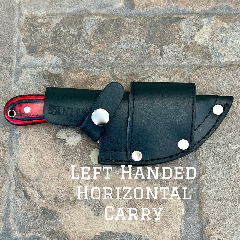 SANITY JEWELRY® Left Handed Horizontal Jesse James - Red & Black Wood - Damascus - Horizontal & Vertical Carry - 7 inches - JJ012