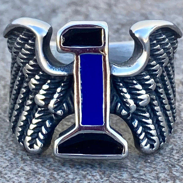 SANITY JEWELRY® Men's Ring 11 #1 W/Wings - Classic - Blue & Black - R238