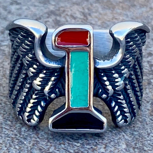 SANITY JEWELRY® Men's Ring 11 #1 W/Wings - Classic - Red,Teal & Black - R241