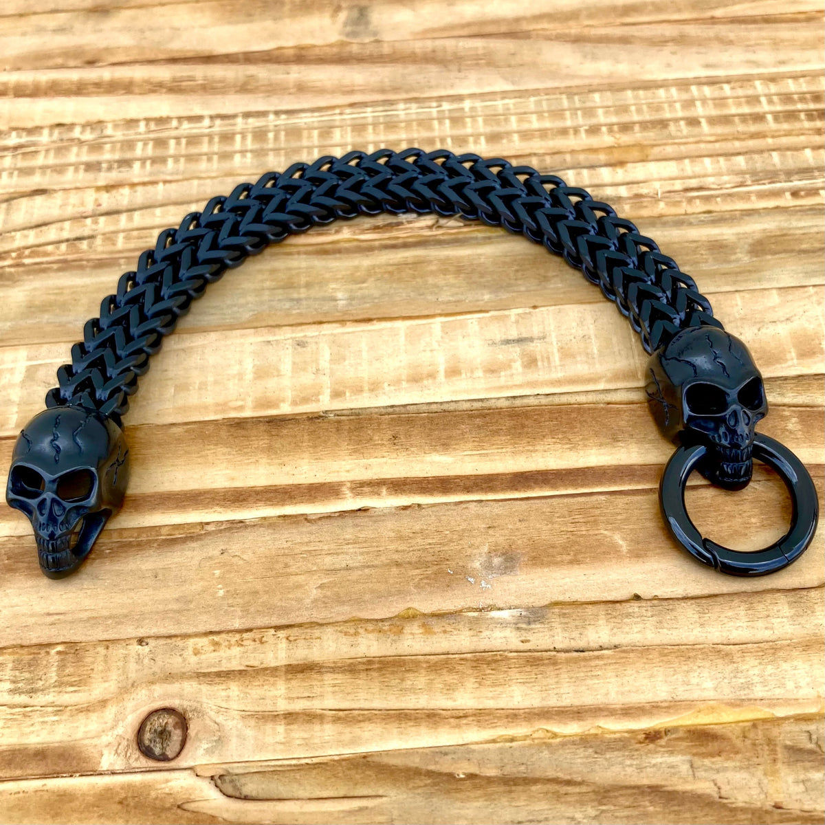 Stainless Steel Viking Bracelet With 2 Skull Heads 1/2 Inch Wide