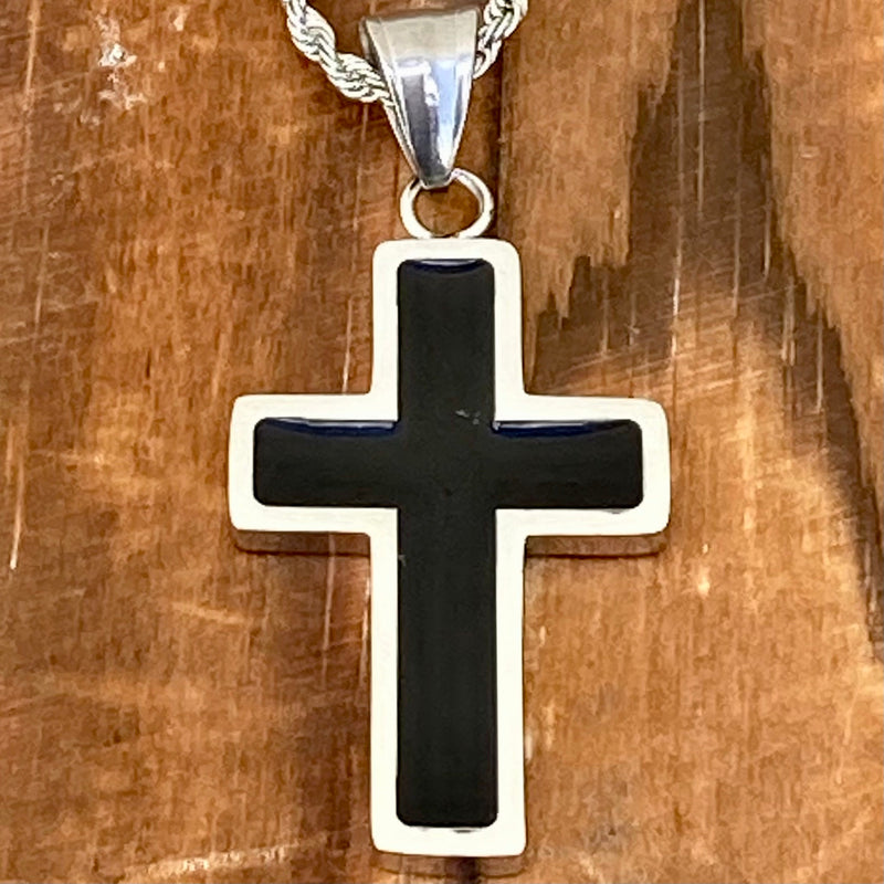 SANITY JEWELRY® Necklace 16" 2mm Silver Cross - Small Black & Silver Pendant - Necklace (721)