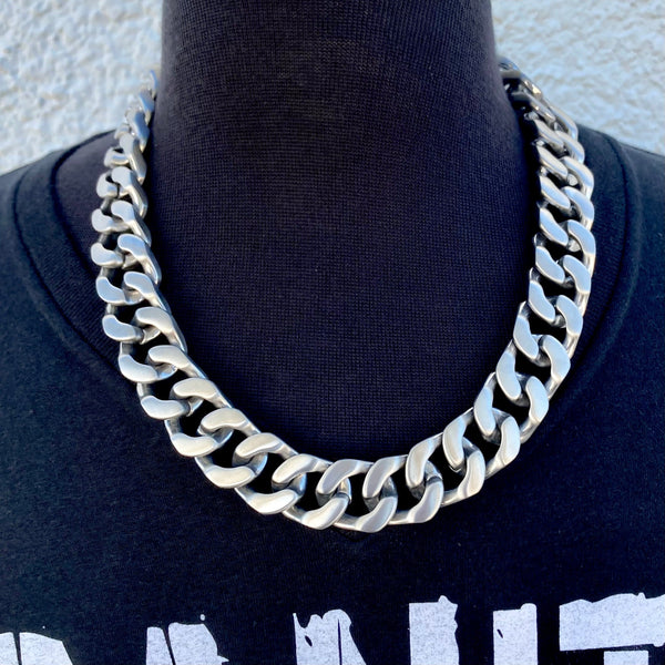 Sanity Jewelry Necklace 18 inches Bagger Necklace - "EASY BIKER" - Brushed Cuban Link - 3/4 Inch wide CEB2