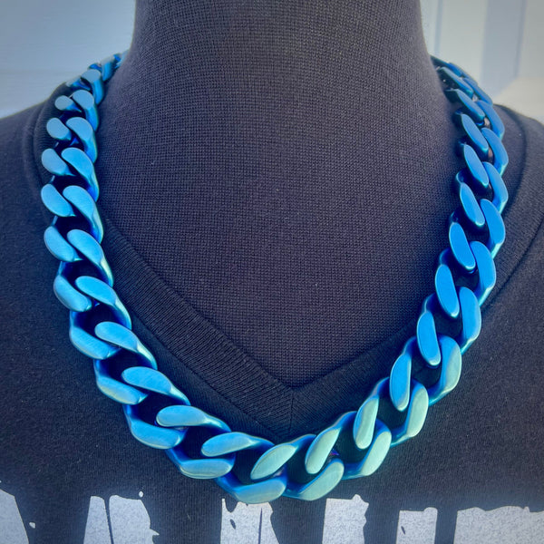 Sanity Jewelry Necklace 18 inches NEW - Bagger Necklace - "EASY BIKER" - Blue - 3/4" wide #1127N (Bracelet not included)