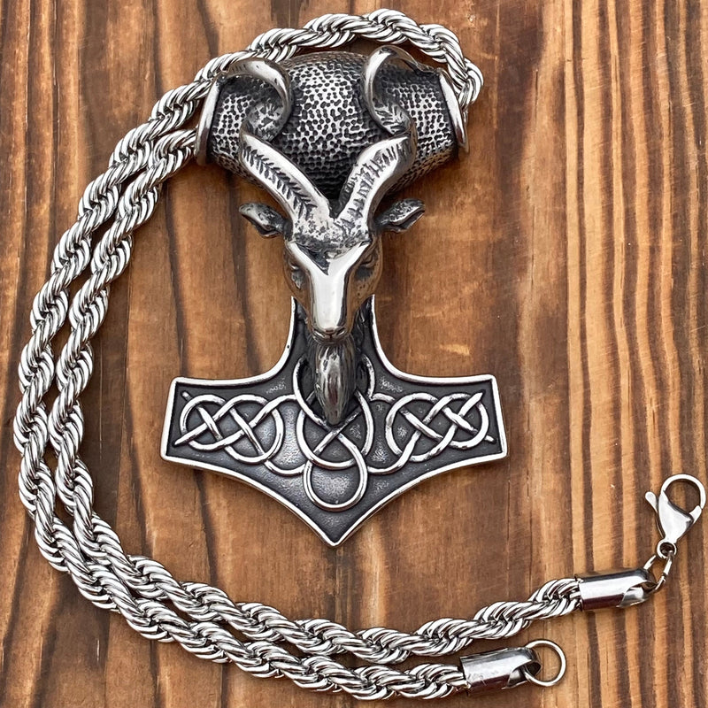 Sanity Jewelry Necklace 18" Silver Viking Hammer Pendant - Large Goat - Necklace - (243)