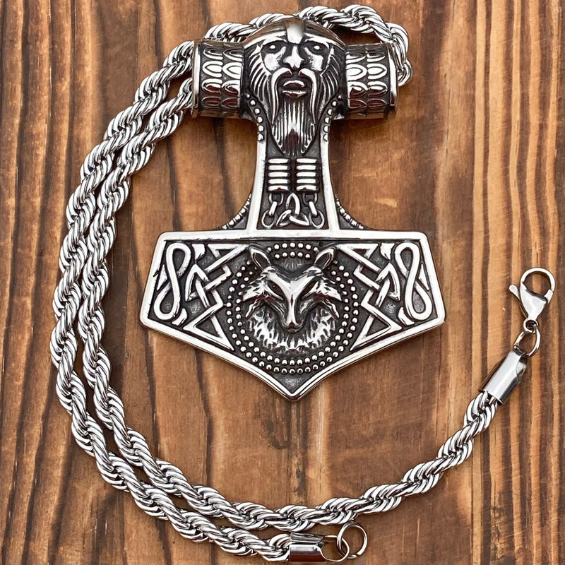 Sanity Jewelry Necklace 18" Silver Viking Hammer Pendant - Large Viking Warrior - Necklace - (244)